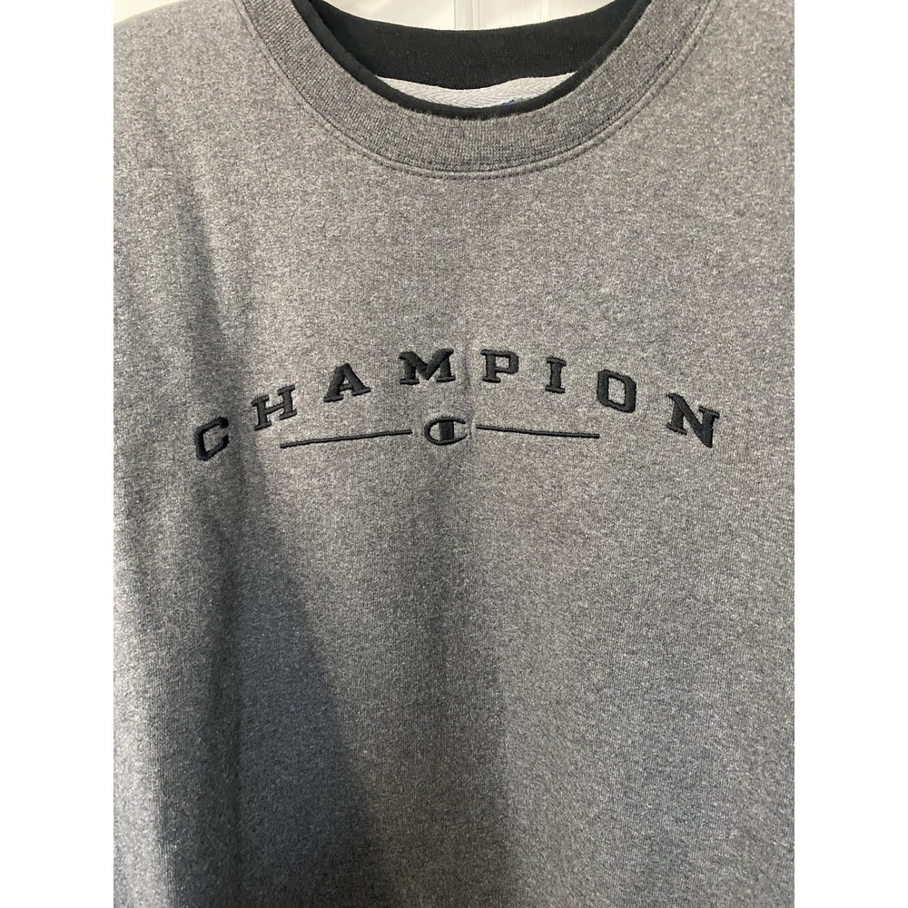 Champion Sweatshirt Mens XL Gray Crewneck Embroidered Script Logo Long Sleeve - Picture 2 of 9